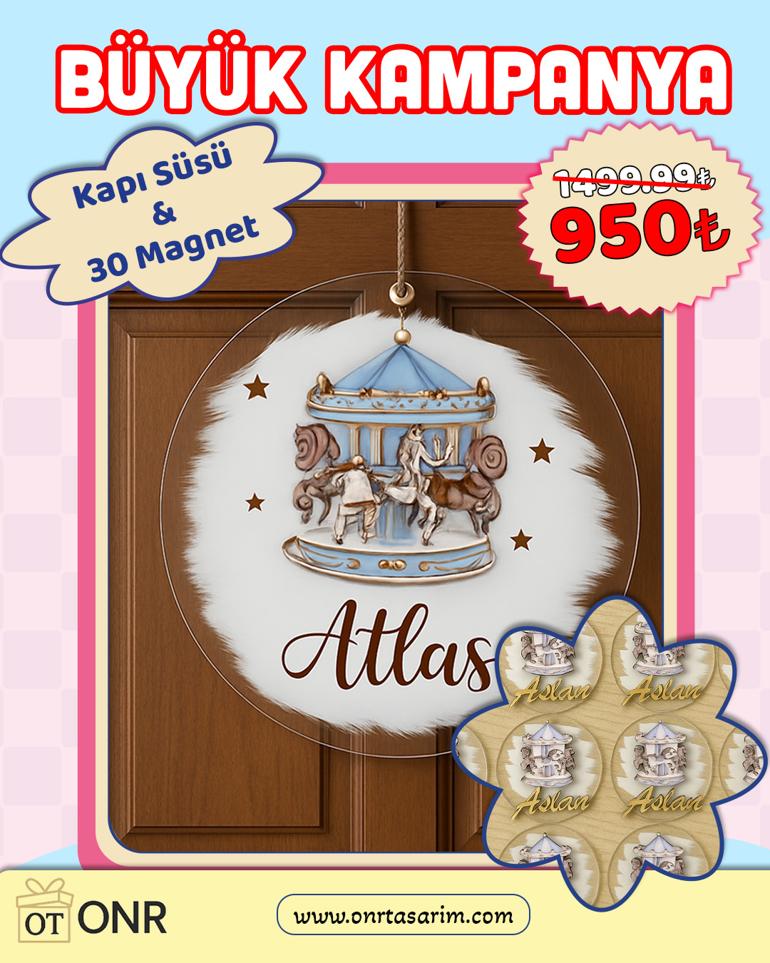 KAPI SÜSÜ + 30 ADET MAGNET PLEKSİ 30 CM KAMPANYA