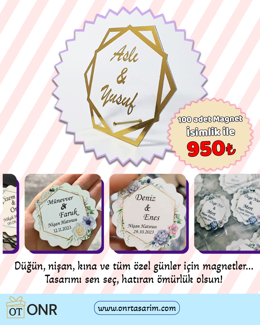 100 Adet Magnet + 30 CM pleksi İsimlik